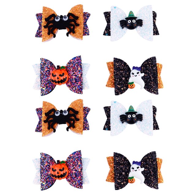 8 piezas de pinzas para el cabello de Halloween, horquillas con lazo, tocado colorido de Halloween
