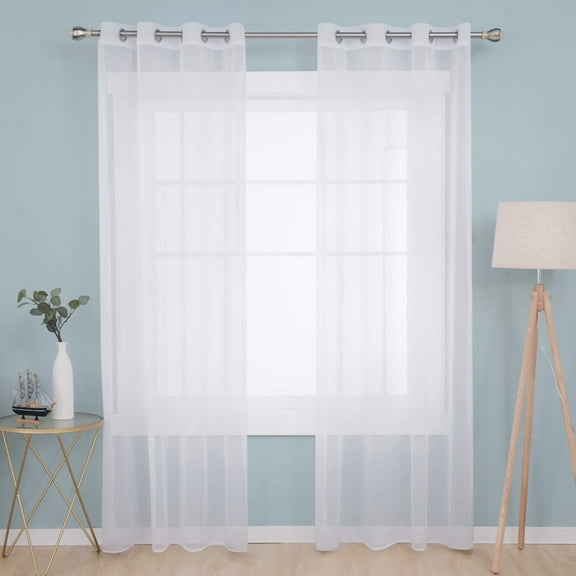 NEWEEN Sheer White Curtains 2 Panels 84 Inch Length, Solid Voile with Grommet Top for Living Room/Bedroom (W55 X L84 Inch, White)
