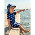 thumbnail image 6 of BemeyourBBs Toddler Baby Boy Shark One Piece Swimsuit with Sun Cap Infant Boys Bathing Suit Short Sleeve Rash Guard Shark Print Short Sleeve Zip Up Swimwear Summer Beachwear, 6 of 9