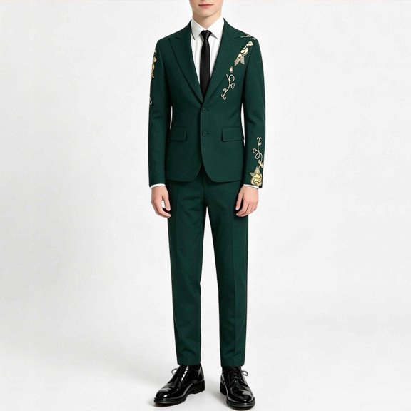 Xdegoge Boys formal Suit Set Exquisite Embroidered Blazer Jacket and Dress Pants with Tie Slim Fit Gent Outfit for Wedding Prom Graduation Evening Party