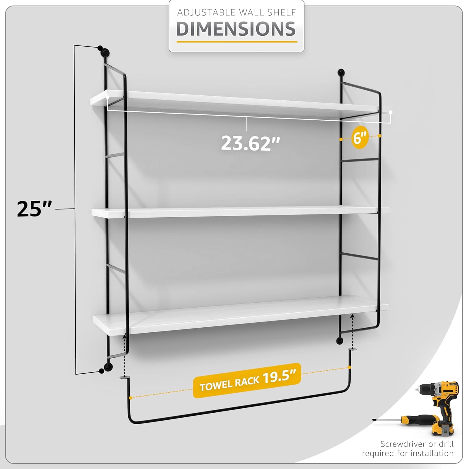 Sorbus 3-Tier Floating Bathroom Shelves for Wall - Wood Wall Storage for Towels, Over The Toilet Storage Cabinet, Gaming Floating Shelves, Bathroom Accessories, and Home Decor (White)