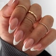 thumbnail image 3 of Glossy French Press on Nails Almond Shaped Fake Nails Medium Stick on Nails with White Tips, Natural Brown Nude Full Cover False Nails Acrylic Glue on Nails for Women, 24Pcs Ombre Apricot 24-Brown, 3 of 4