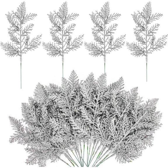 20/30/45 Pcs Glitter Artificial Pine Needles - 10.6" Fake Foliage Pine Stems Picks - Silver Leaves Artificial Flowers Picks for Christmas DIY Wreath Home Garden Decoration