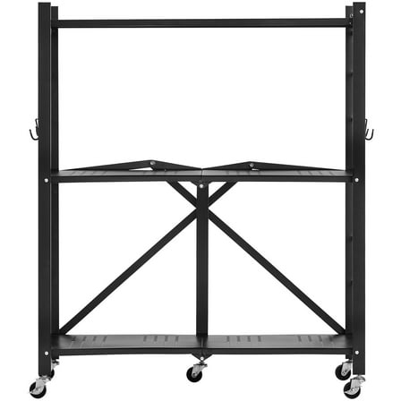 Foldable Storage Shelf, 3-Tier Metal Shelving with Wheels - 30x13x36 inch - Heavy Duty Mobile Folding Shelf for Home, Kitchen, Garage Organization