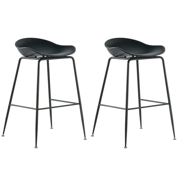 2xhome - Set of 2 Black 28" Seat Height Black Molded Plastic Bar Stool