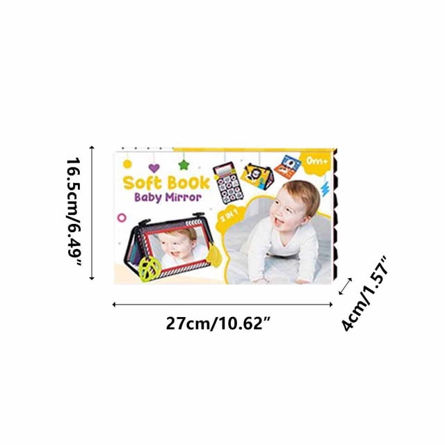 E Baby Mirror Cloth Book With Teether Early Learning Sensory Activity Infant Educational Toy Crinkle Sound Washable Fabric Book For 0-2 Years