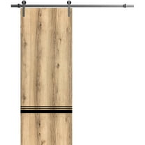 Sturdy Barn Door 32 x 96 inches | Planum 0012 Oak with Frosted Glass | Stainless Steel 6.6FT Rail Hangers Heavy Set | Solid Panel Interior Doors