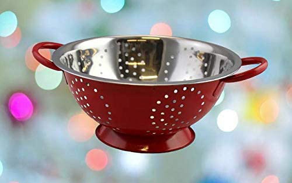 Stainless Steel Kitchen Colander Pasta Strainer Fruit Vegetable Rinse Bowl 3 Quart Red
