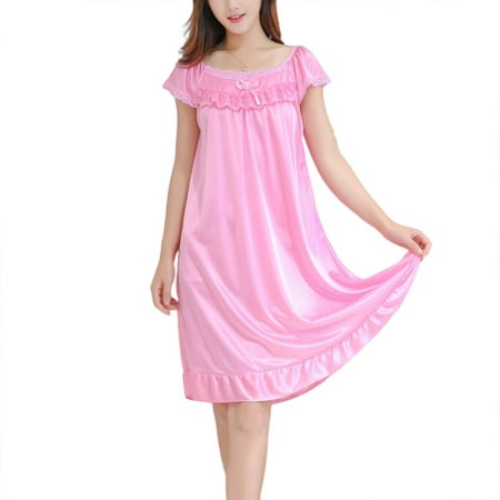 

Girl s Plus Size Nightgown for Summer Short Sleeve Lace Ruffle Trim Pajama Dress Watermelon Red XXL