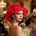 thumbnail image 6 of Church Dress Hat Flower Wide Brim Bridal Tea Party Wedding Hat for Women,Red, 6 of 7