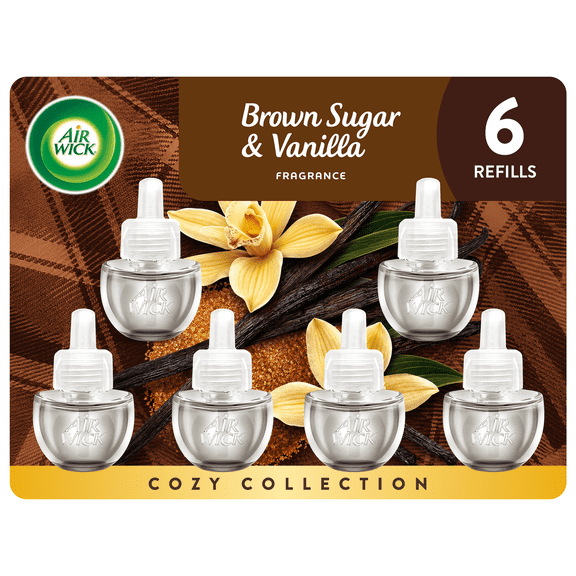 Air Wick Plug-in Scented Oil Warmer Air Freshener Refills, Brown Sugar & Vanilla, 6 Count