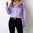 thumbnail image 2 of BiZtdJrK Lapel Collar Dress Shirts for Women Satin Silk Long Sleeve Button Down Blouse Lightweight Comfy Business Work Shirt Purple XS, 2 of 6