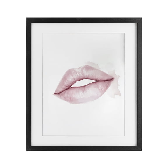 Pink Lips Watercolor Black Framed Print Under Glass, design by Christine Simpson Art