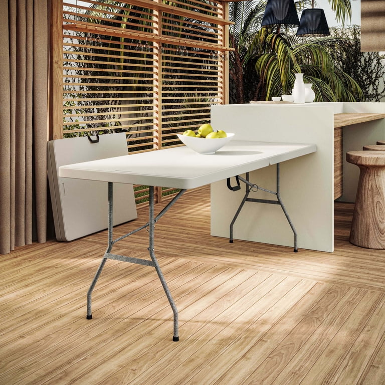 Techni Home 6 ft Granite White Folding Table with Easy-Carry