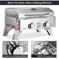thumbnail image 5 of Portable Gas Grill for Outdoor with 2 Burner, Max 20,000 BTU total, Folding Legs, Built-in Thermometer, Travel Locks, Stainless Steel Tabletop Propane Gas Grill for Camping Picnic Cooking BBQ, 5 of 8