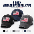 thumbnail image 3 of KuKeDi 3 Pack American Flag Baseball Caps, Washed Cotton Adjustable Dad Hats for Men Women, 3 of 10