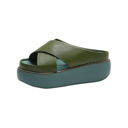 

SIMANLAN Womens Sandals Slip On Platform Sandal Summer Slides Ladies Breathable Footbeds Wedge Casual Shoes Green 7.5
