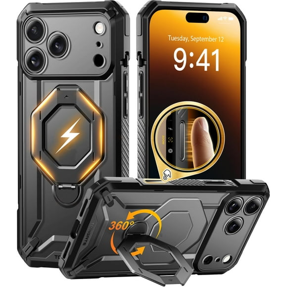Funda para teléfono TONGATE iPhone 17 Pro de 6.3 pulgadas con soporte magnético negro