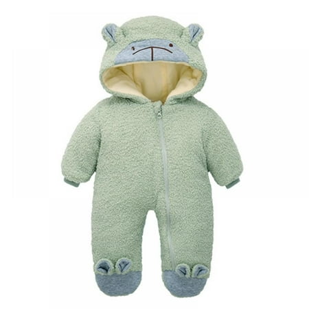 

Newborn Baby Cartoon Bear Snowsuit Infant Jumpsuit Footie Romper Zipped Baby One Piece Thicken Fleece Coat Outwear 0-12M