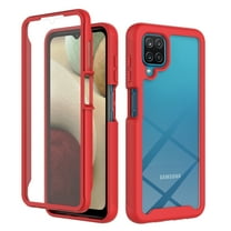 Galaxy A12 Case with Built in Screen Protector,Dteck Full-Body Shockproof Rubber Hybrid Protection Crystal Clear PC Back Protective Phone Case Cover for Samsung Galaxy A12,Red