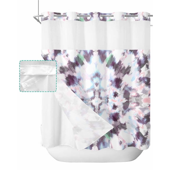 No Hook Shower Curtain with Snap in Liner, Abstract Ink Art Colorful Purple Fantasy Tie Dye Texture Shower Curtains for Bathroom, Washable Shower Curtain Liner Set with Mesh Top Window, 66"x72"