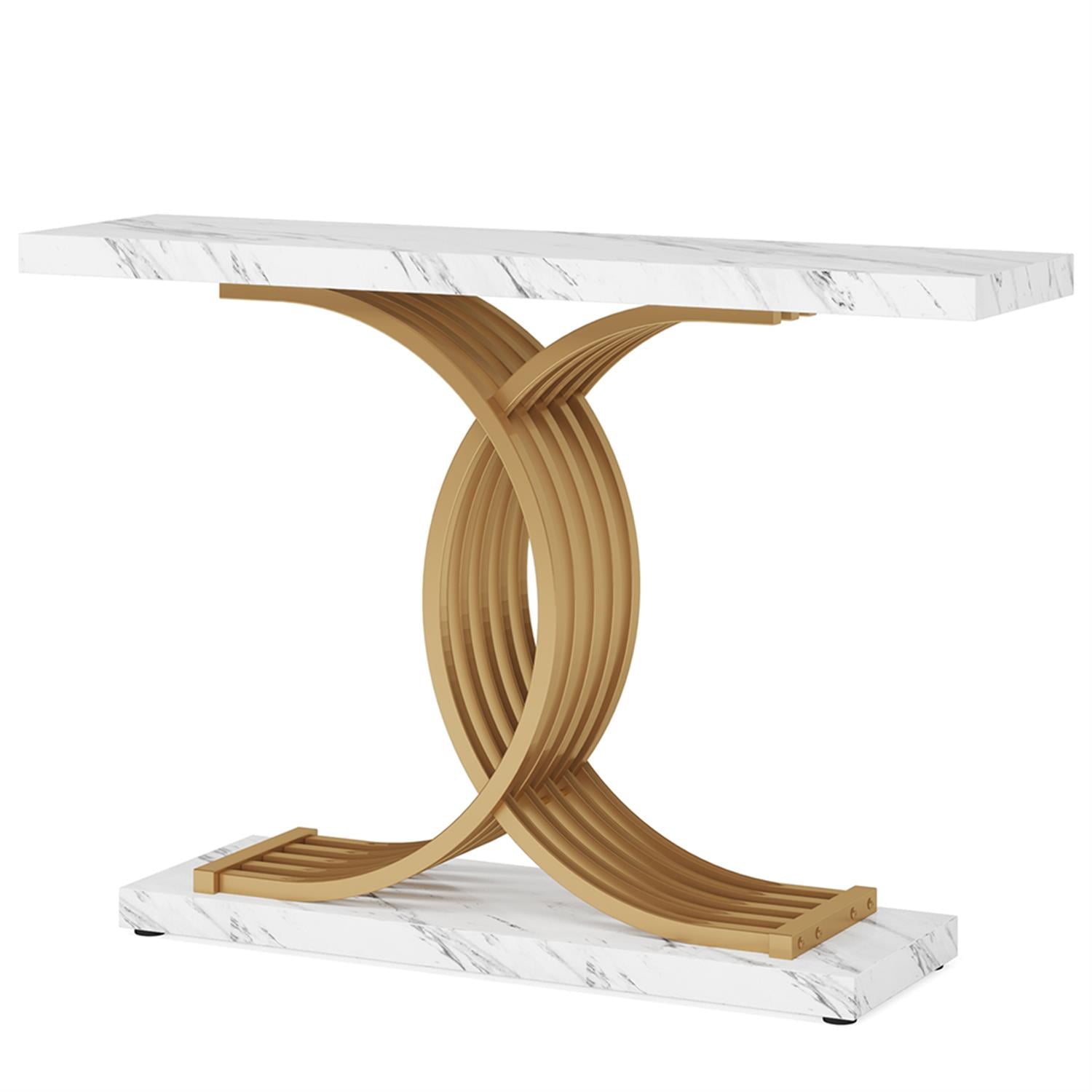 Demi Bonn 39" Console Table, Narrow Faux Marble Entryway Hallway Sofa Table for Hallway, Entrance, Living Room, Bedroom, White