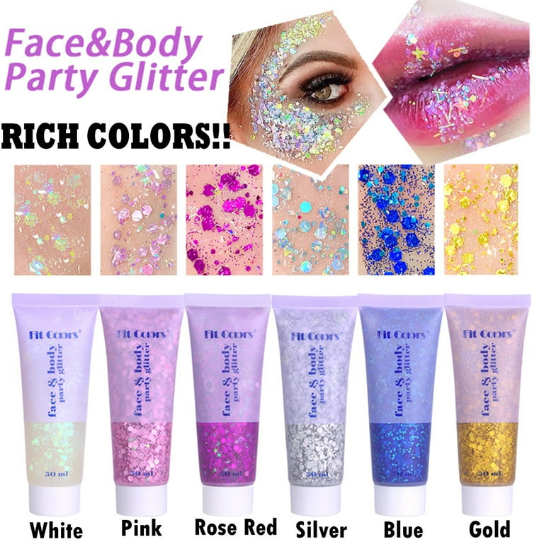 BEUKING Face Glitter Gel Mermaid Scale Gel, Holographic Chunky Glitter Gel  for Body, Hair, Face, Nail, Eyeshadow, Long Lasting Liquid Glitter Cream,  Fairy Costume Accessories Makeup for Women& Men 