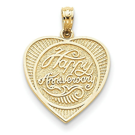 14k Yellow Gold Textured Back Happy Anniversary In Heart Pendant Charm Necklace Love S/love Message