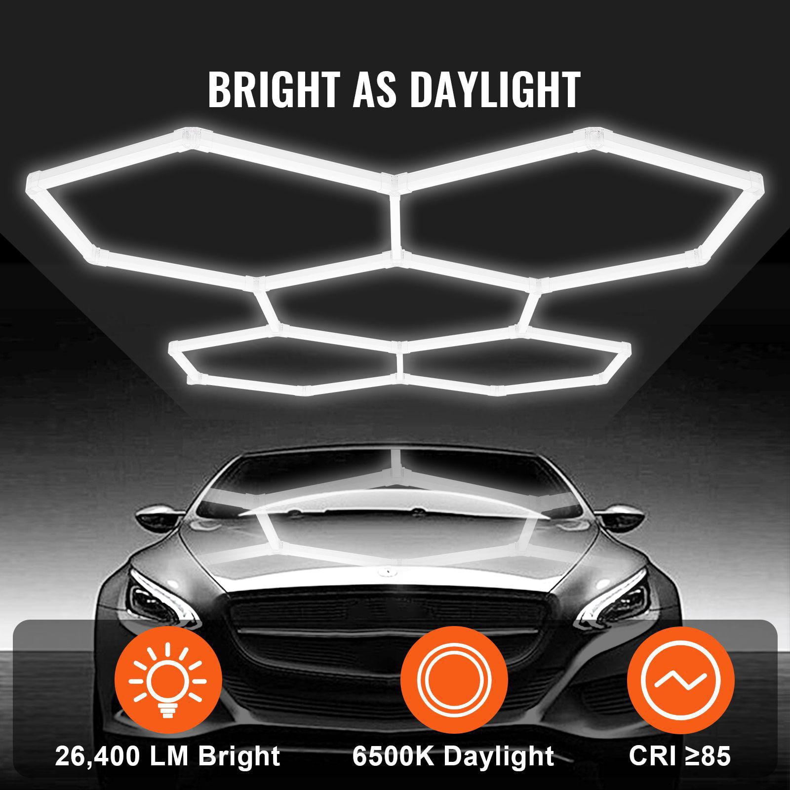 Hexagonal LED Garage Light 26400 Lumens 6500K Cool White DIY Workshop Lighting for Gyms Basements Studios