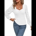 thumbnail image 2 of Camisas de Larga para Mujer, Blusas Florales de Encaje, Blusas Casuales de Punto con Escote Corazón, Blusas Elegantes Tipo Túnica S, 2 of 7