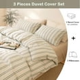 thumbnail image 2 of Grey Vertical Ticking Stripes Pattern Comforter Cover with Zipper Closure (3pcs - Pack Queen Beige 100% Washed Cotton Bedding Pack - Queen Size), 2 of 7