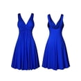 thumbnail image 3 of Frontwalk Dresses for Women Summer Wedding Guest Sleeveless Plus Size V-neck Retro Sling Pleated Slim Flare Skirt Dress
 Blue 3XL, 3 of 4
