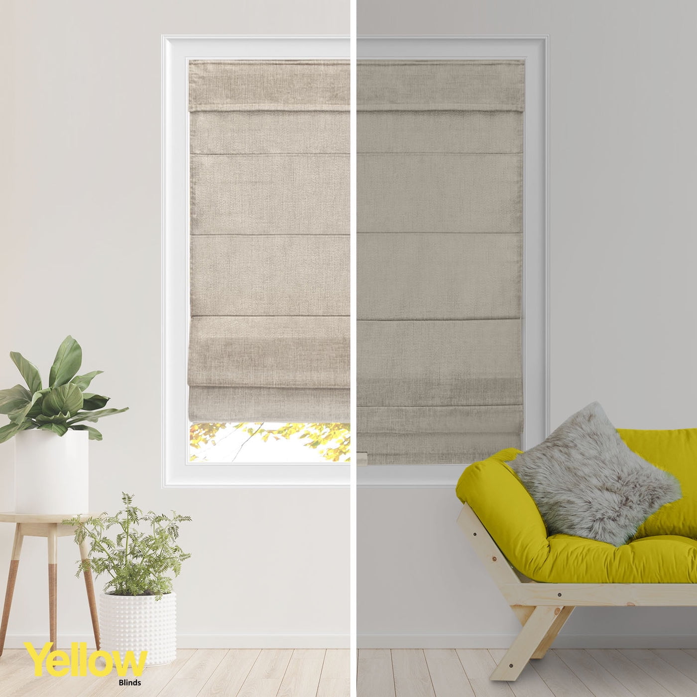 Yellow Blinds Cordless Light Filtering Roman Shade, Belgian Flax - 33"W X 72"H