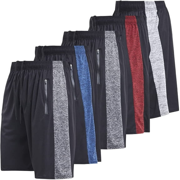 Mens Athletic Running Shorts Dry Fit Active Shorts with Zippered Pockets 5 Pack