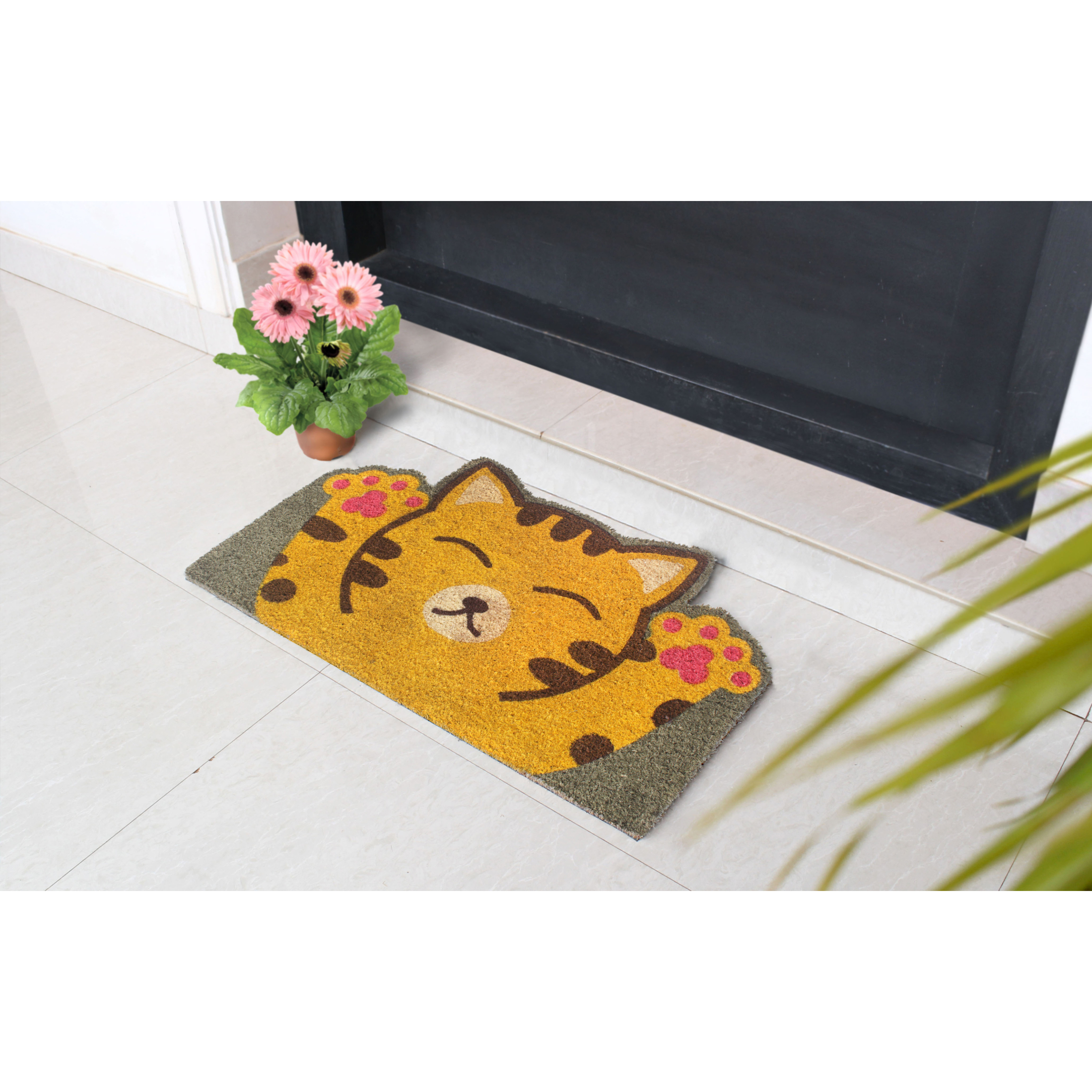 RugSmith Happy Cat Doormat - 18"x30", Indoor/Outdoor Mat, Cute Pet-Themed Doormat, Multi Machine Tuffed