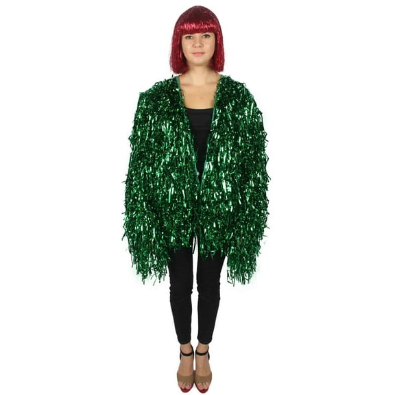 HPO| Adult Unisex Thick Tinsel Carnival Jacket with Loose Fit | Green Tinsel Color Options Synthetic Fiber
