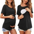 thumbnail image 2 of VEKDONE Nursing Shirts for Womens Breastfeeding Pregnancy Tunics Short Sleeve Maternity Tops Double Layer Pullover Crewneck Pregnant Tunic Tee Postpartum Clothes Black L, 2 of 8