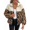 thumbnail image 2 of Women'S Fleece Jacket Coats Color Block Leopard Print Fuzzy Faux Fur Cropped Jackets Zip Up Fall Clothes Apricot XL, 2 of 9
