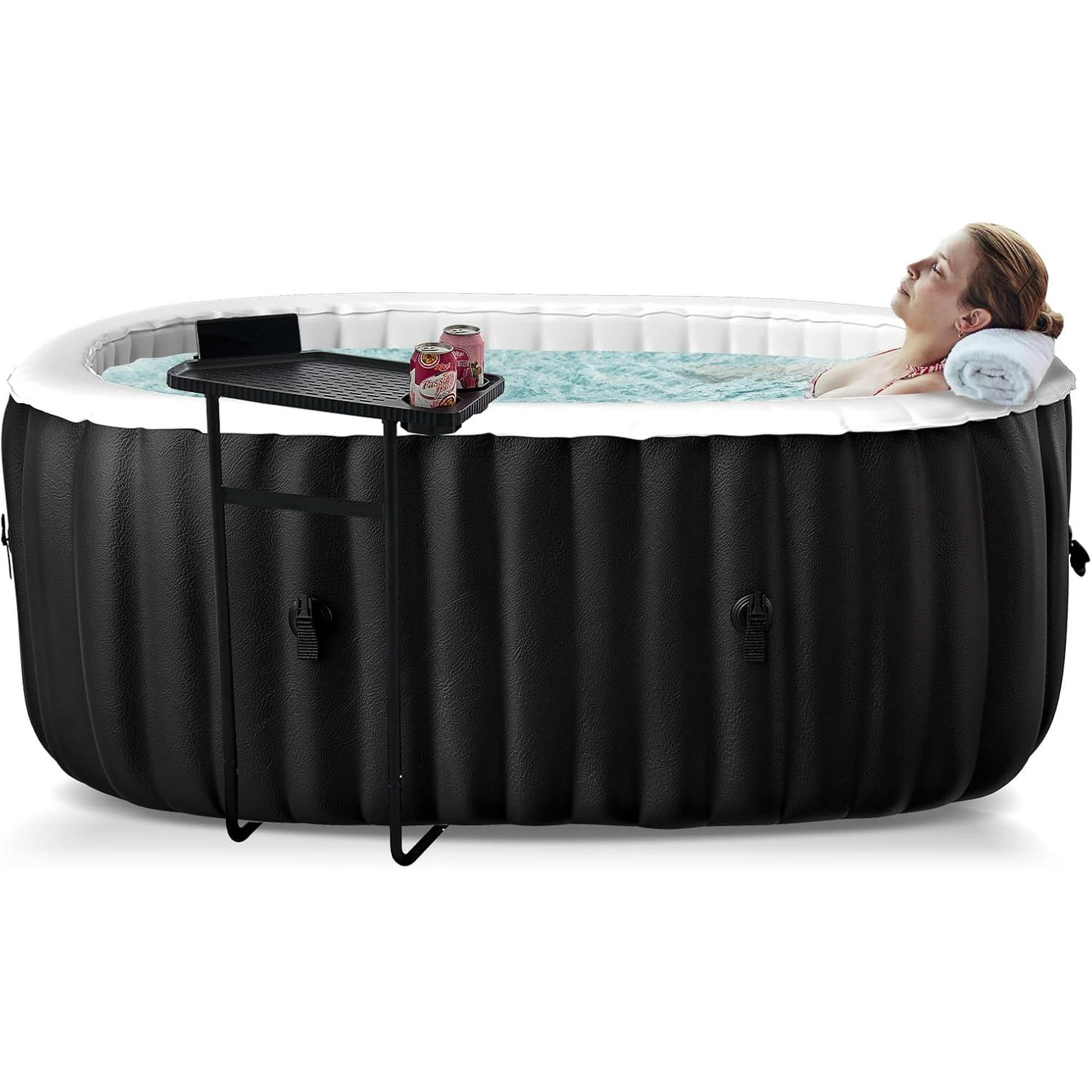 Outdoor Inflatable Hot Tub Spa for 2 Person Oval 145 Gallon Backyard Couple AirJet Hottub with 90 Bubble Jets - Control Panel, Includes Energy Efficient Cover and Filter and Side Table