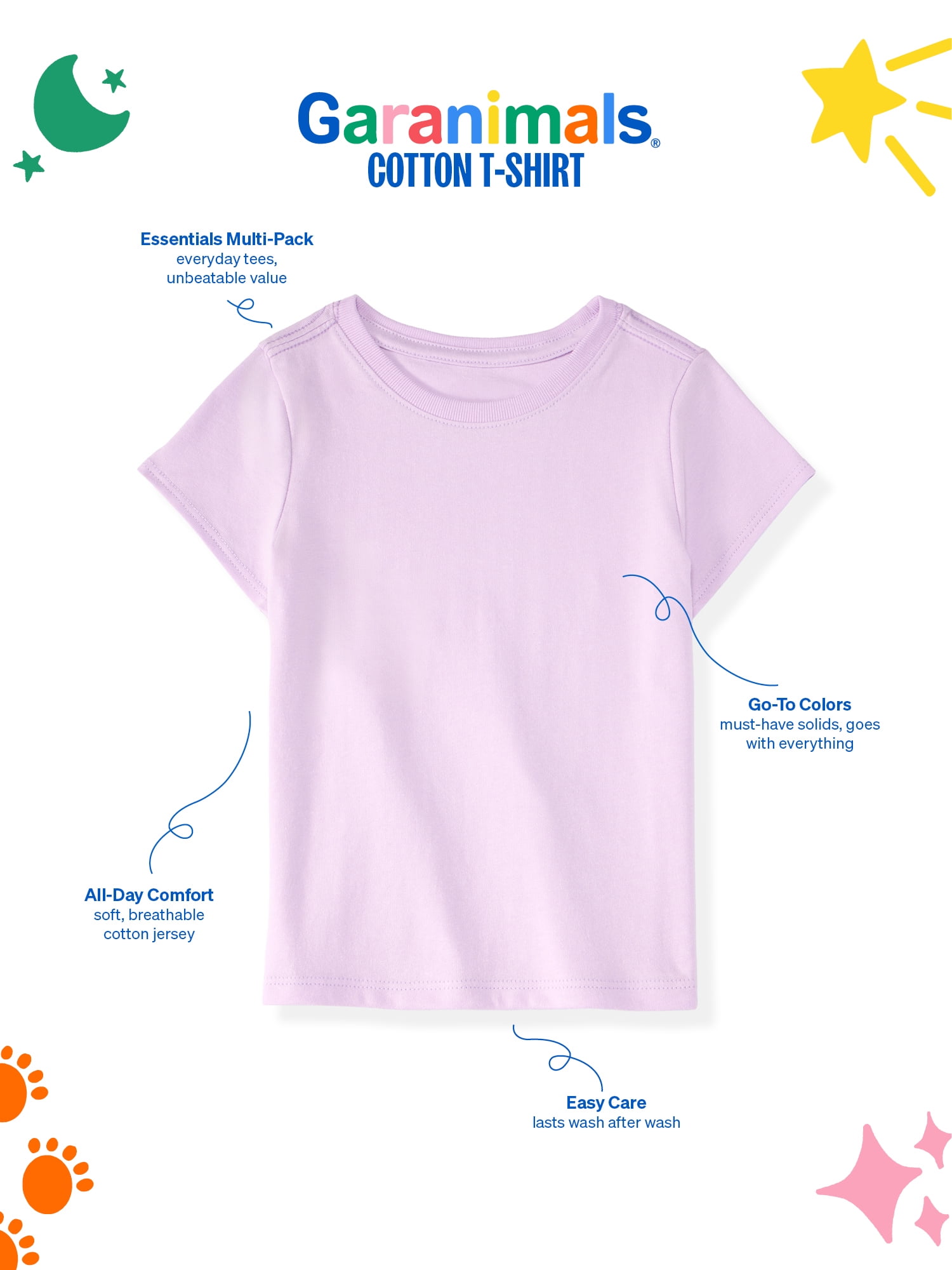 Garanimals Newborn, Baby & Toddler Girl Cotton Short-Sleeve Solid T-Shirts, 3-Pack, Sizes 0-6T