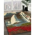 thumbnail image 3 of Ahgly Company Machine Washable Indoor Round Abstract Red Brown Area Rugs, 4' Round, 3 of 7