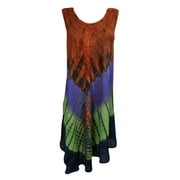 Mogul Women's Tie Dye Tank Dress Knee-Long Rayon Cover Up Sleeveless Comfy Dresses