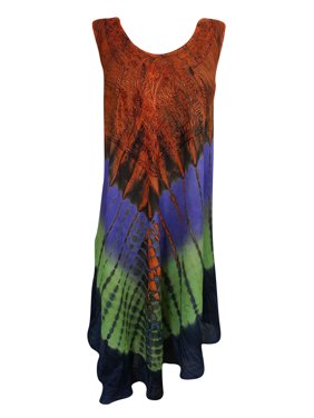 Mogul Women's Tie Dye Tank Dress Knee-Long Rayon Cover Up Sleeveless Comfy Dresses