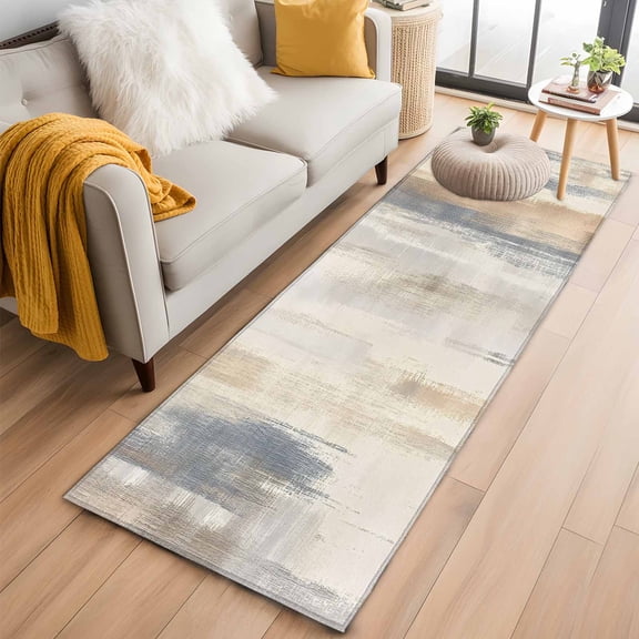 Hallway Runner Rug 2'x6',Beige Grey Long Non-slip Runner Rugs,Abstract Mottled Art Retro Modern Painting Washable Outdoor Indoor Throw Floor Carpet Mat for Living Room/Bedroom/Kitchen/Office/Laundry