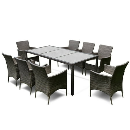Sunflower Kids Furniture Set - Gymax 9PCS Patio Furniture Set Dining Brown Rattan Table Chairs Cushions Garden