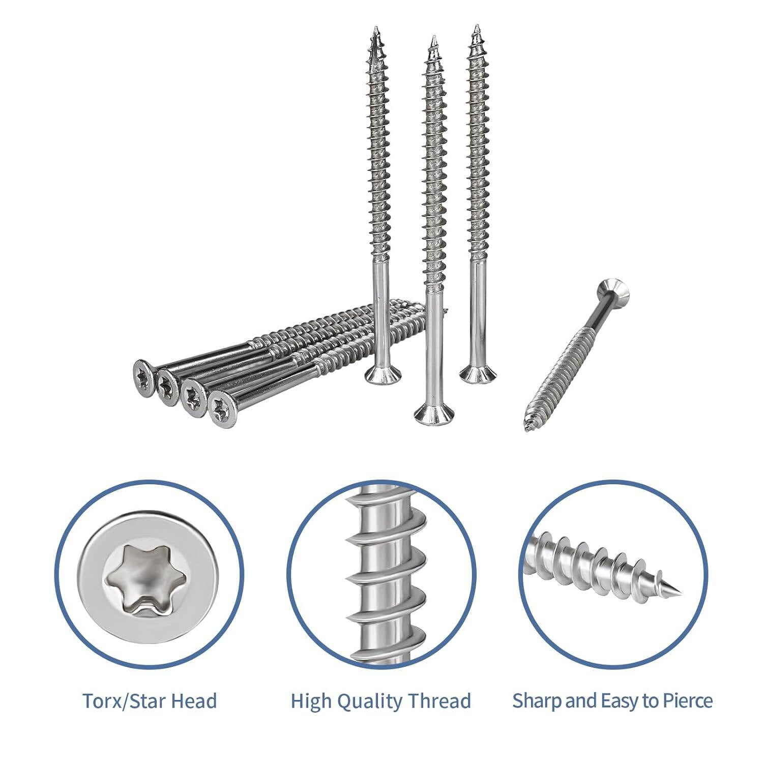 GARGENTOL #10 x 3" Exterior Wood Screw 250 Pcs Deck Screws Torx Head 304 Stainless Steel Corrosion-Resistant Hardware Screws for Fencing Deck Outdoor Project T25 Torx Bit
