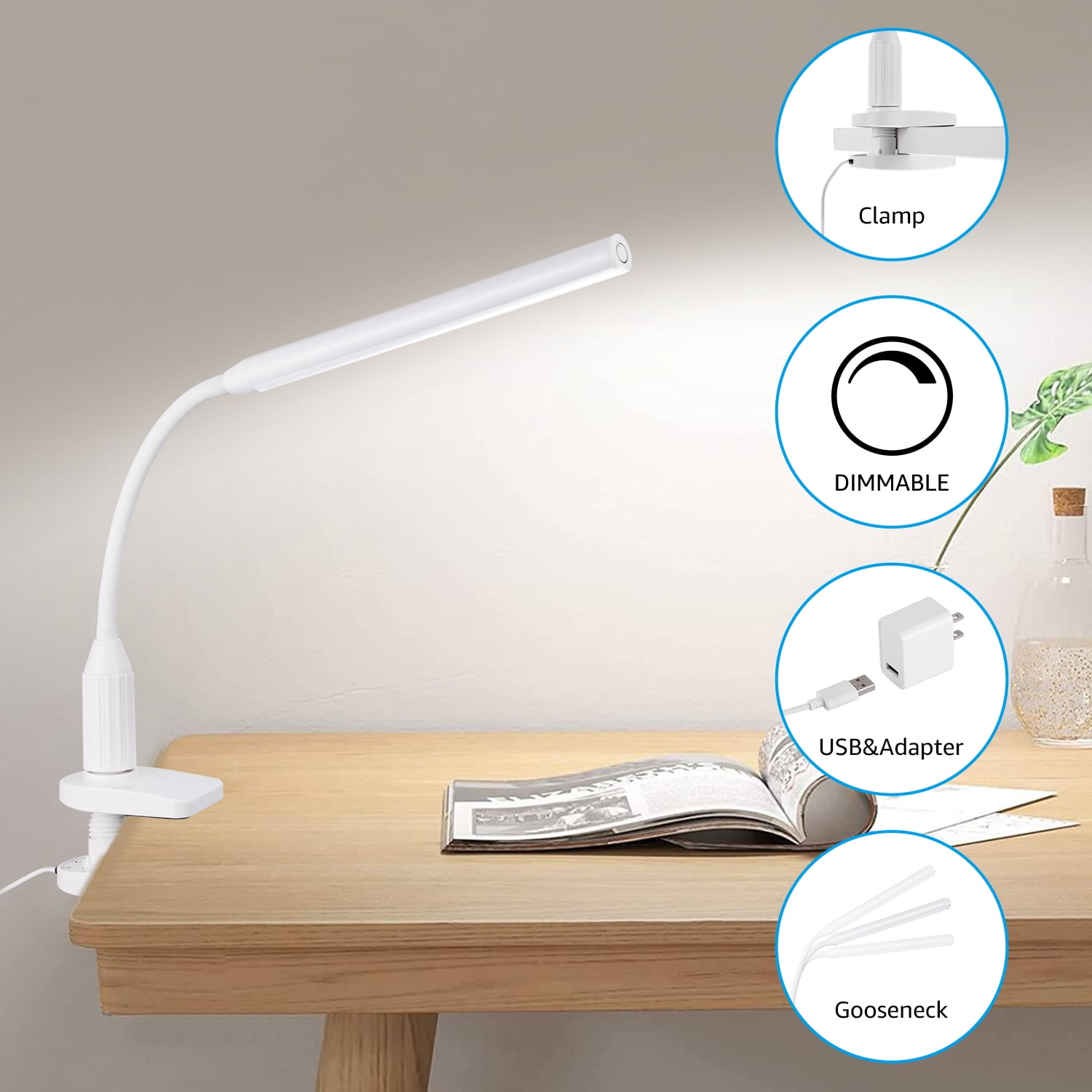 Eye-care Cool & Warn Light Black. Adapter not Included LED Clip on Reading Light,USB Charging Metal & Flexible Clamp Lamp 