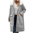 thumbnail image 3 of Women's Mid-Length Hooded Cotton Coat, Faux Fur Trim Parka, Long Sleeve Quilted Jacket, Casual Streetwear Coat, Drawstring Waist Puffer Coat, Cold Weather Outerwear Silver, 3 of 6