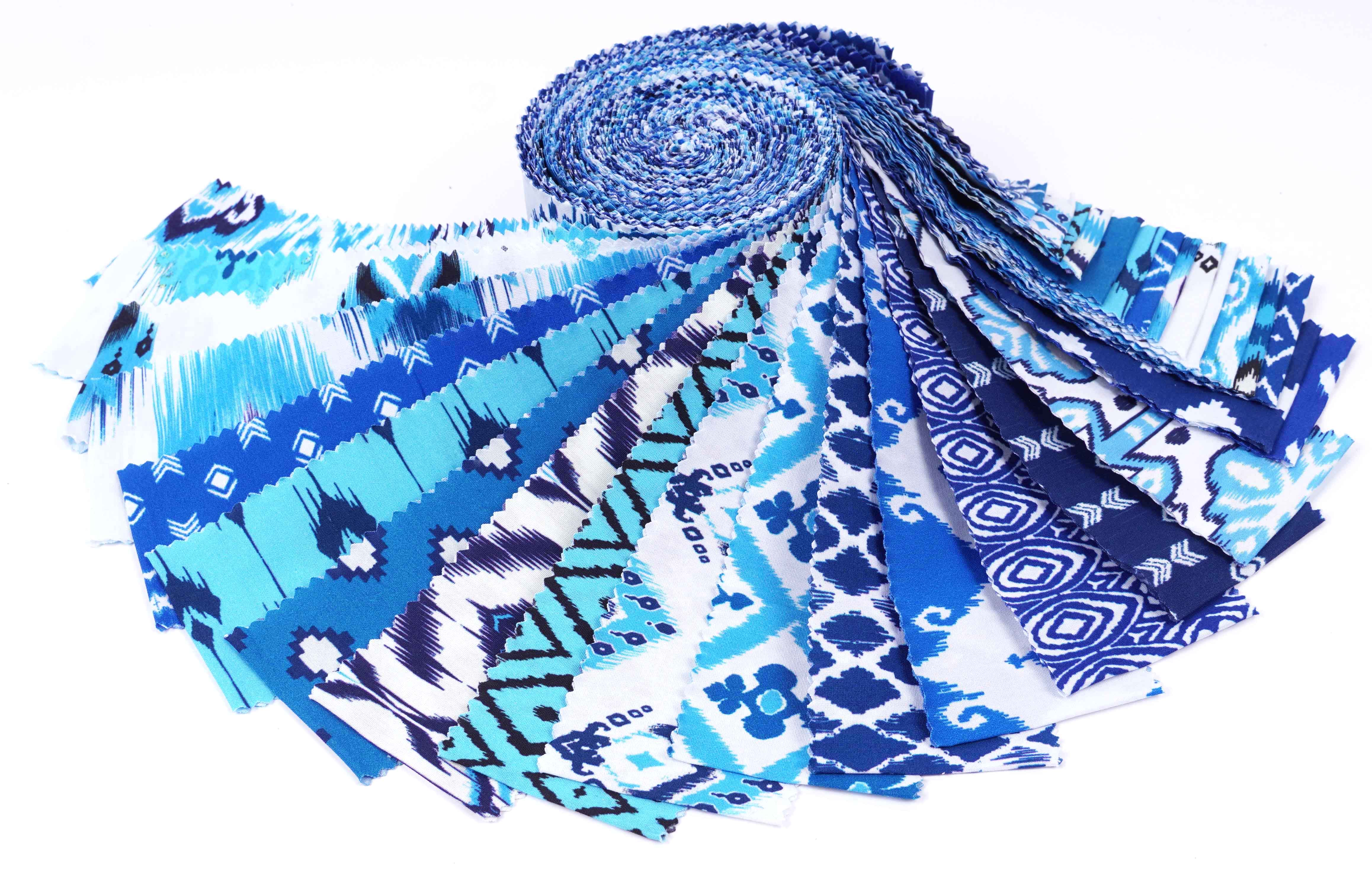 Soimoi 40Pcs Ikat Print Cotton Precut Fabrics For Quilting Craft Strips 2.5x42inches Jelly Roll - Blue