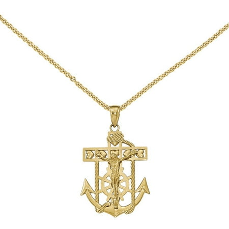 14kt Yellow Gold Polished and Textured Mariner's Crucifix Pendant